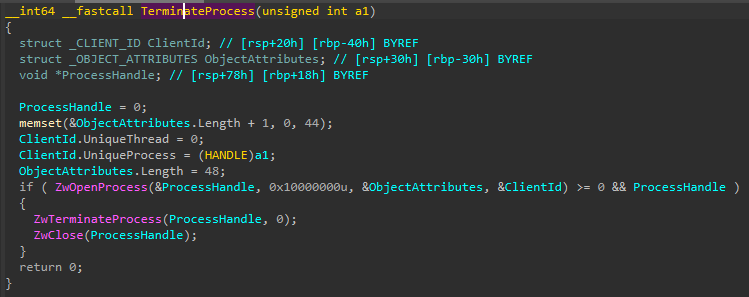 Terminate process handler in IDA